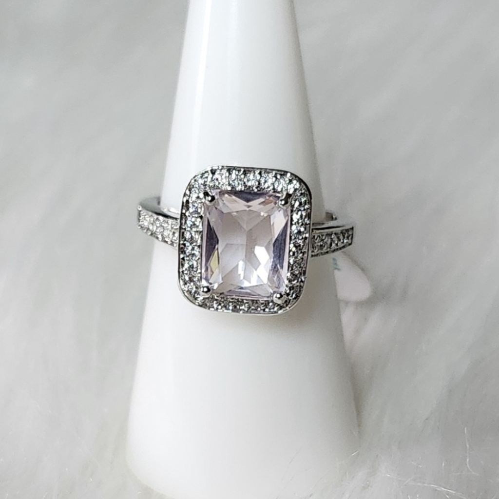 Ring Size 8 Rbp2904 Simply Gorgeous- Lab Created Light Rose Quartz On Rhodium